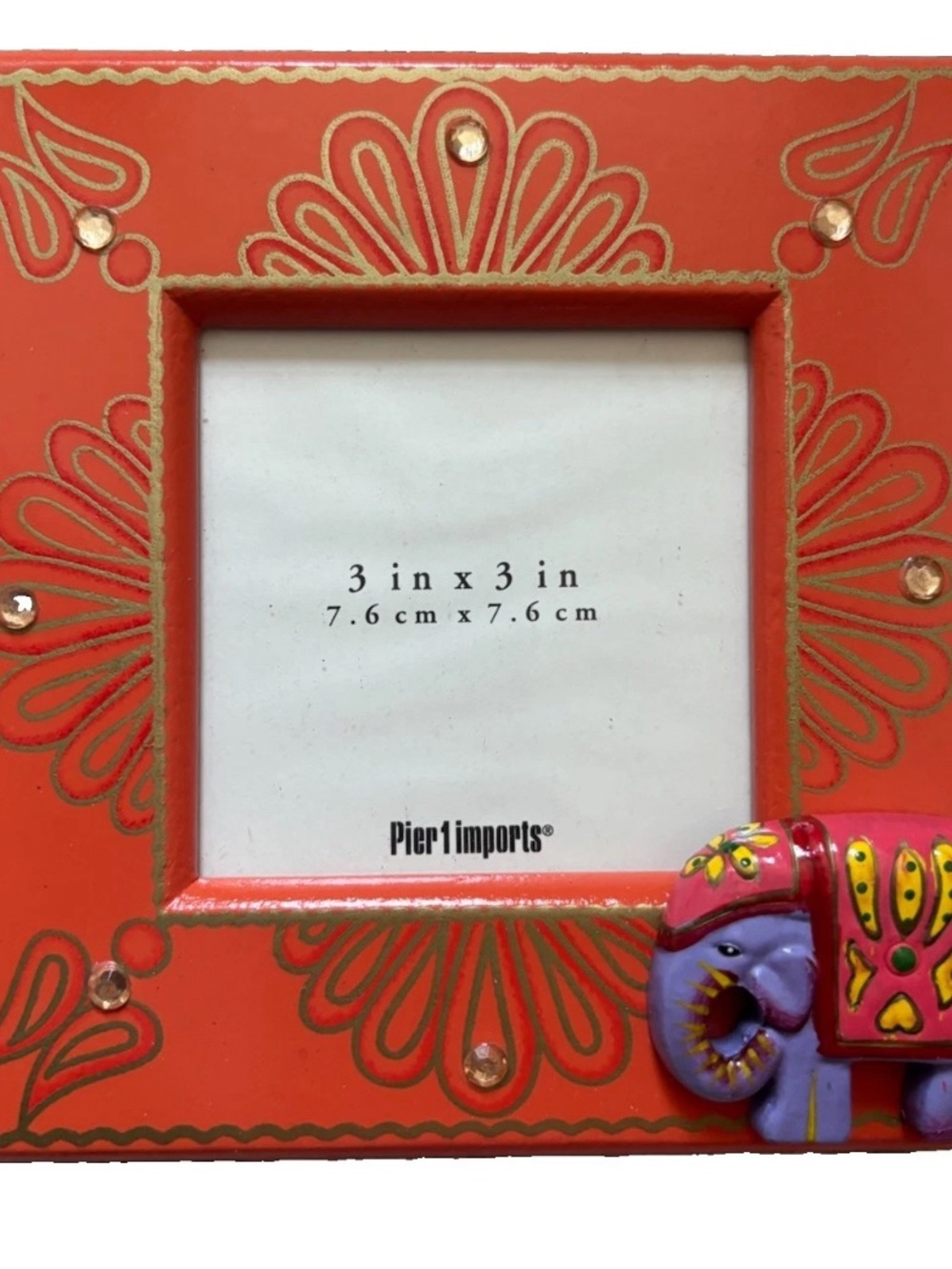 Vintage Pier 1 Imports Orange Elephant Photo Frame Set 3x3 Boho Indian Decor